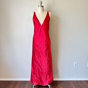 FREDERICK'S OF HOLLYWOOD Maxi Slip Dress Red Satin Strappy Nightgown